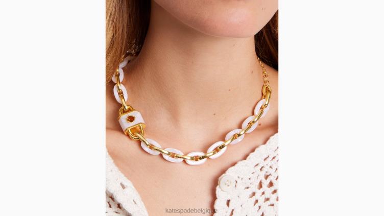 collier à maillons avec cadenas et déclaration Kate Spade femmes accessoires D82881021 or blanc.