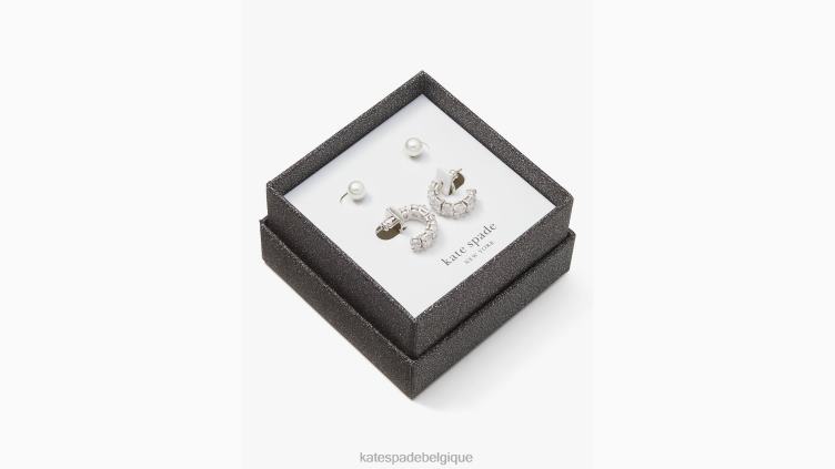 Tu es un coffret Studs & Huggies Kate Spade femmes accessoires D82881246 crème/argent