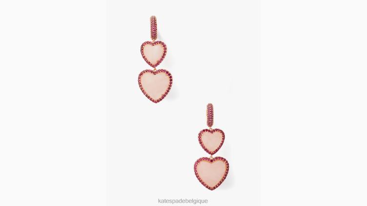 boucles d'oreilles doubles pendantes coeur de coeur Kate Spade femmes accessoires D82881233 rose multicolore