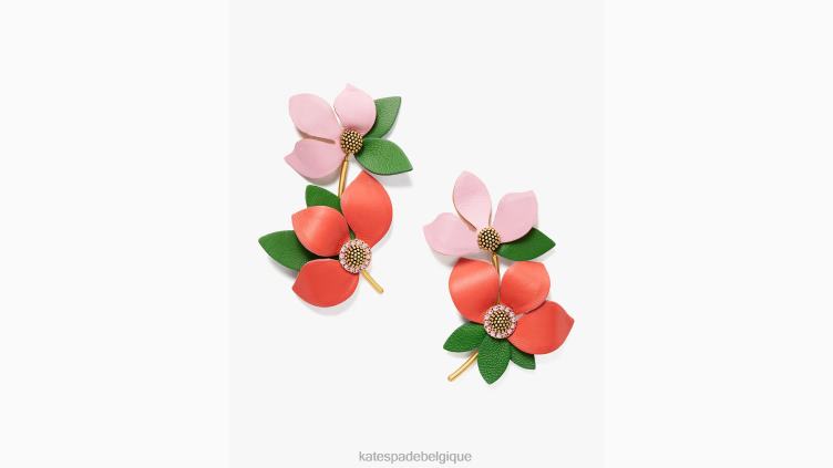 boucles d'oreilles en cuir flower power Kate Spade femmes accessoires D82881015 rouge multicolore