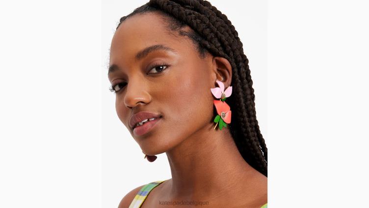 boucles d'oreilles en cuir flower power Kate Spade femmes accessoires D82881015 rouge multicolore