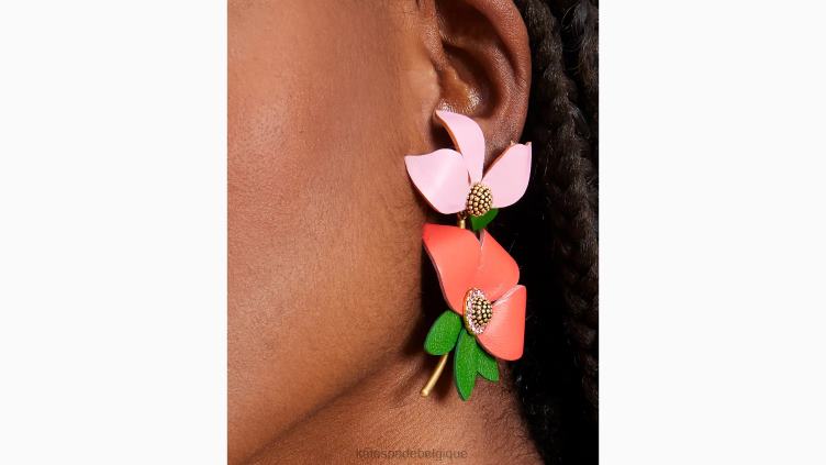 boucles d'oreilles en cuir flower power Kate Spade femmes accessoires D82881015 rouge multicolore