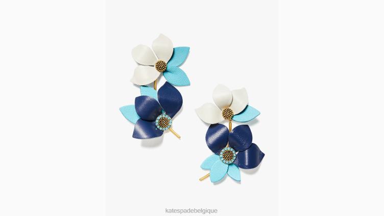 boucles d'oreilles en cuir flower power Kate Spade femmes accessoires D82881016 bleu marine multicolore