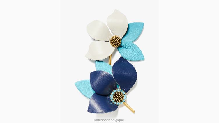 boucles d'oreilles en cuir flower power Kate Spade femmes accessoires D82881016 bleu marine multicolore