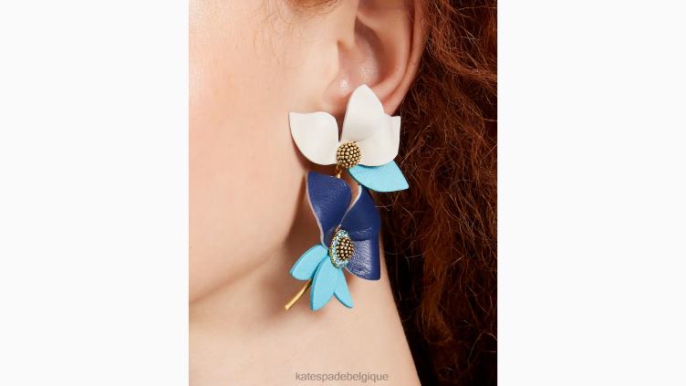 boucles d'oreilles en cuir flower power Kate Spade femmes accessoires D82881016 bleu marine multicolore
