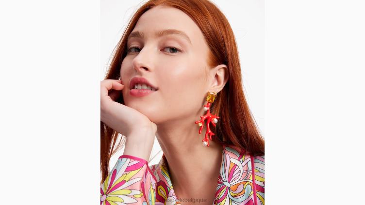 boucles d'oreilles pendantes en corail au trésor des récifs Kate Spade femmes accessoires D8288989 corail