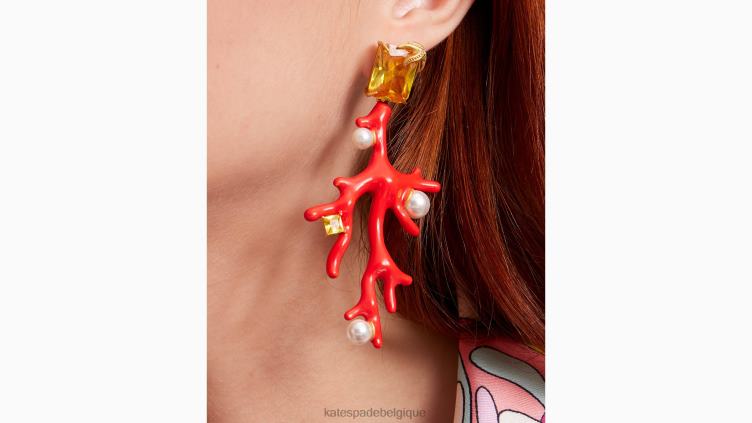 boucles d'oreilles pendantes en corail au trésor des récifs Kate Spade femmes accessoires D8288989 corail