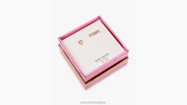 je t'aime, maman en boîte pavée de clous asymétriques Kate Spade femmes accessoires D82881145 clair/or