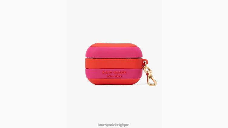 coque airpods en silicone à rayures bord de mer Kate Spade femmes accessoires D82881271 rose saumon multicolore