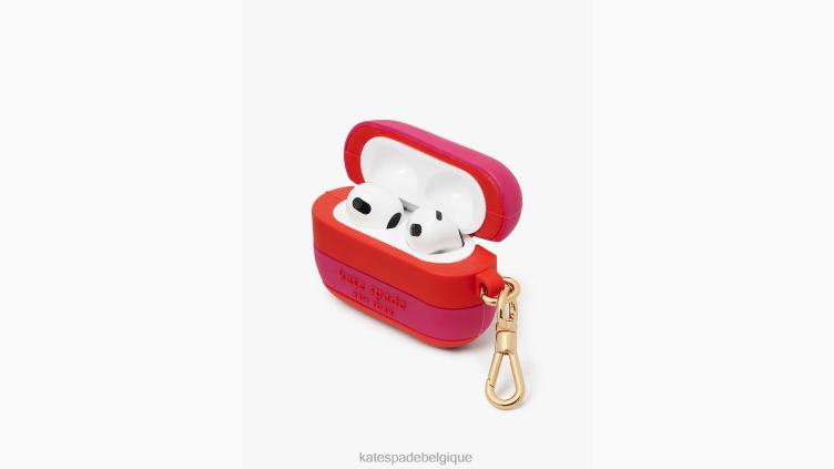 coque airpods en silicone à rayures bord de mer Kate Spade femmes accessoires D82881271 rose saumon multicolore