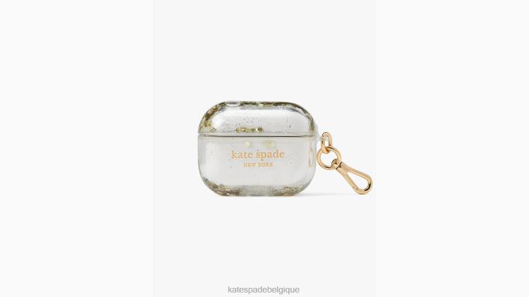 coque airpods pro à paillettes liquides nacrées et pavées Kate Spade femmes accessoires D82881451 halo blanc