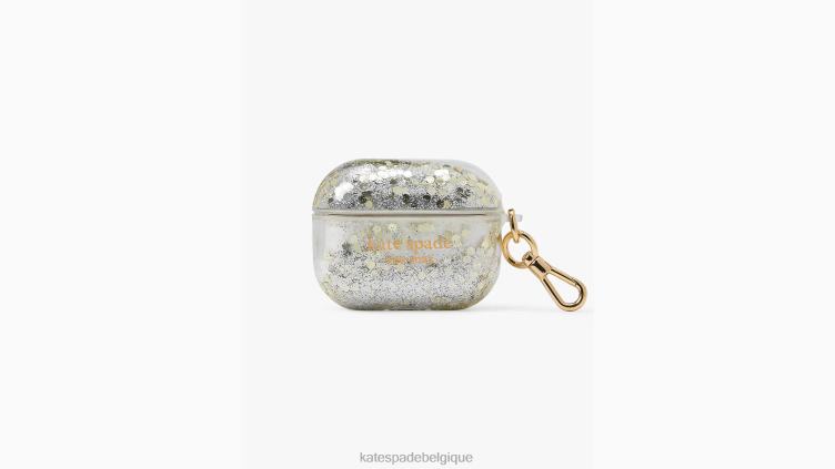 coque airpods pro à paillettes liquides nacrées et pavées Kate Spade femmes accessoires D82881451 halo blanc