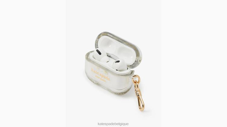 coque airpods pro à paillettes liquides nacrées et pavées Kate Spade femmes accessoires D82881451 halo blanc