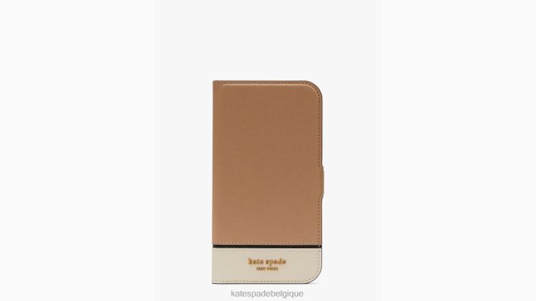 coque folio magnétique morgan colorblock pour iphone 14 pro max Kate Spade femmes accessoires D82881327 café moka multi