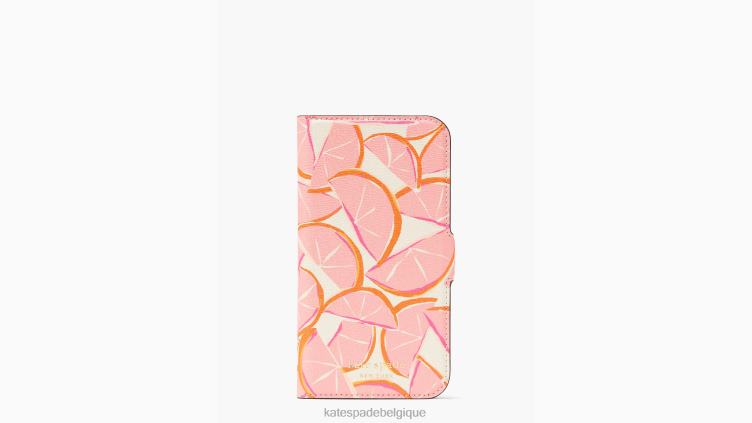 coque folio magnétique pour iphone 13 pro pamplemousse spencer Kate Spade femmes accessoires D82881442 rose multicolore