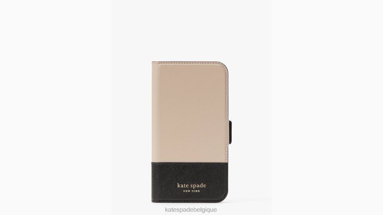 coque folio magnétique pour iphone 13 spencer Kate Spade femmes accessoires D82881407 beige chaud/noir