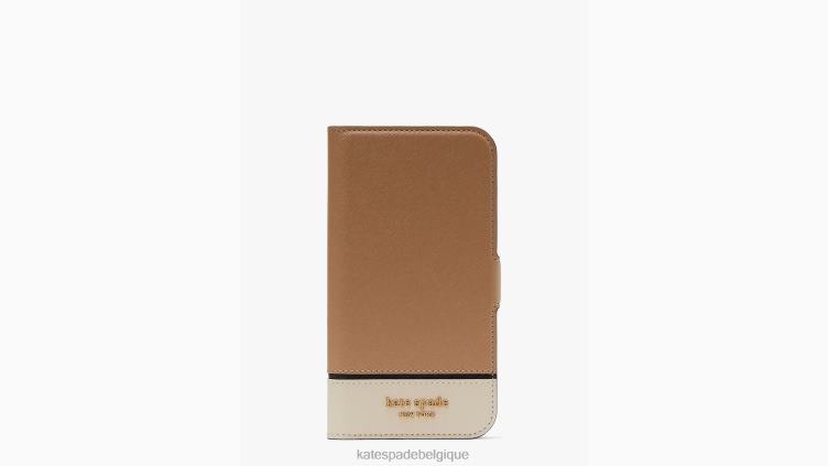 coque folio magnétique pour iphone 14 pro morgan color block Kate Spade femmes accessoires D82881307 café moka multi