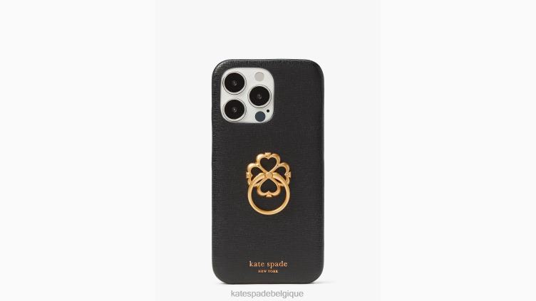 coque iphone 13 pro en cuir saffiano avec support avec anneau Kate Spade femmes accessoires D82881446 noir
