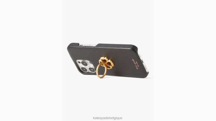 coque iphone 13 pro en cuir saffiano avec support avec anneau Kate Spade femmes accessoires D82881446 noir