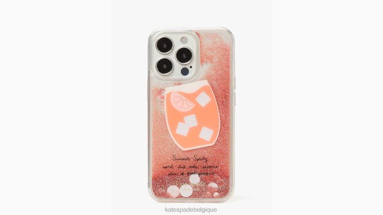 coque iphone 13 pro à paillettes liquides Campari Kate Spade femmes accessoires D82881453 pêche multi