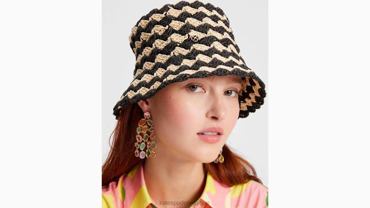chapeau bob au crochet à rayures de bord de mer Kate Spade femmes accessoires D82881379 naturel/noir