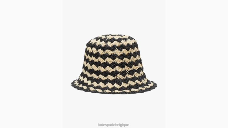 chapeau bob au crochet à rayures de bord de mer Kate Spade femmes accessoires D82881379 naturel/noir