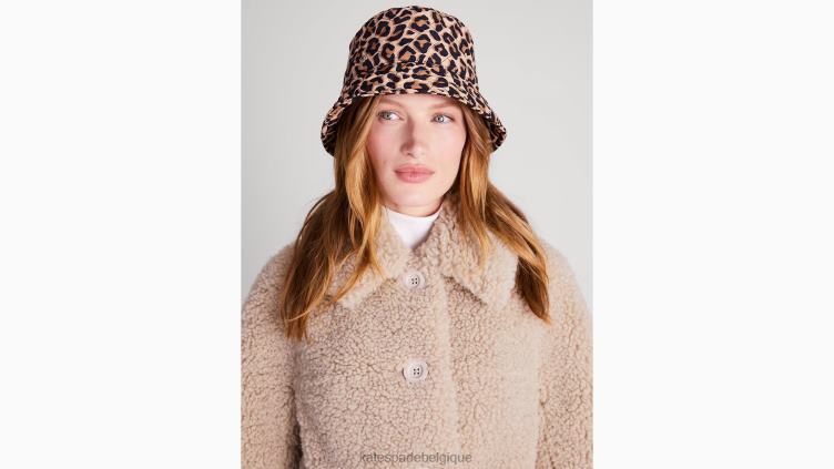 joli chapeau bob en nylon matelassé léopard Kate Spade femmes accessoires D82881466 noix de cajou grillées