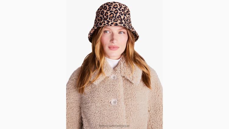 joli chapeau bob en nylon matelassé léopard Kate Spade femmes accessoires D82881466 noix de cajou grillées