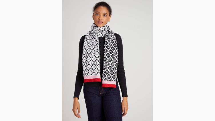 écharpe en maille à rayures fleuries Kate Spade femmes accessoires D82881433 noir