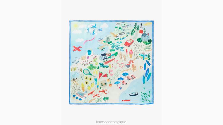 foulard carré en soie carte de Montauk Kate Spade femmes accessoires D82881318 multi