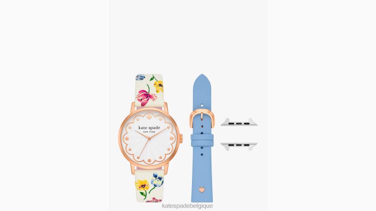 Ensemble de bracelets 38/40/41 mm en cuir floral compatible avec Apple Watch Kate Spade femmes accessoires D82881176 blanc multicolore