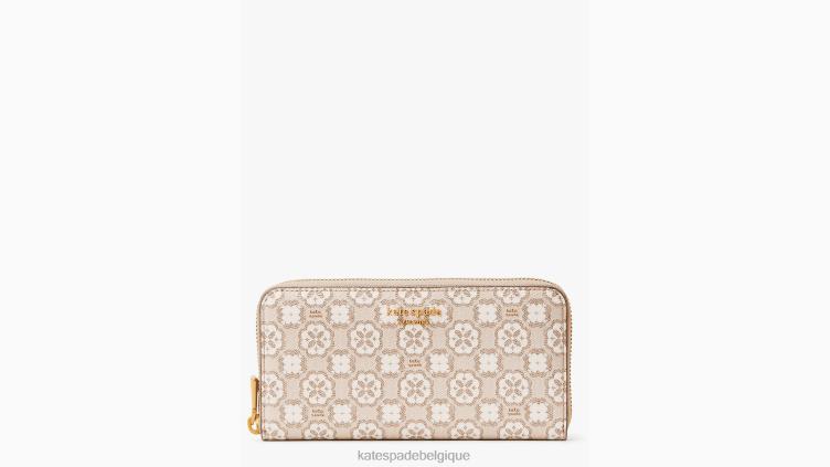 portefeuille continental zippé en toile enduite à monogramme fleuri Kate Spade femmes accessoires D8288430 naturel multi