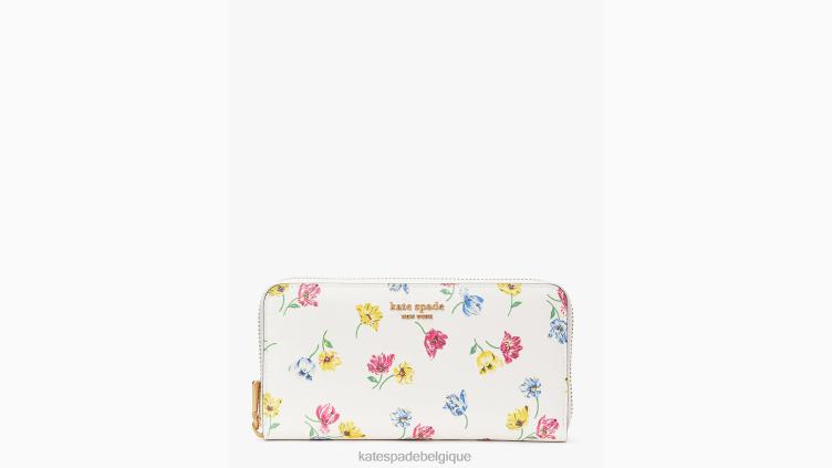 portefeuille continental zippé à motif tulipe Morgan Kate Spade femmes accessoires D8288410 crème multi
