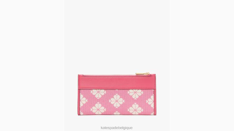 portefeuille fin zippé en toile bicolore à fleurs Kate Spade femmes accessoires D8288421 pompon rose multi