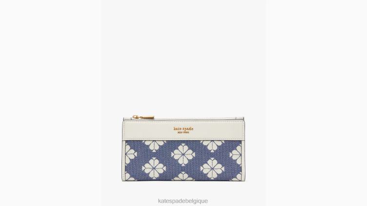 portefeuille fin zippé en toile bicolore à fleurs Kate Spade femmes accessoires D8288422 halo blanc multi
