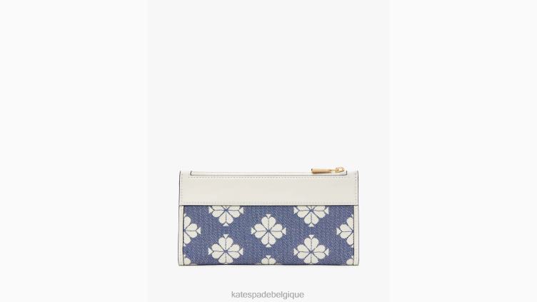 portefeuille fin zippé en toile bicolore à fleurs Kate Spade femmes accessoires D8288422 halo blanc multi