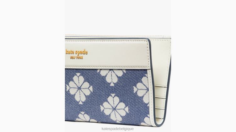 portefeuille fin zippé en toile bicolore à fleurs Kate Spade femmes accessoires D8288422 halo blanc multi