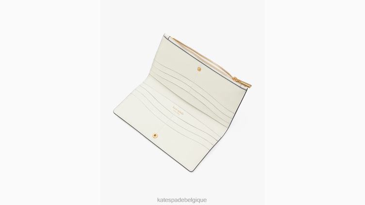 portefeuille fin zippé en toile bicolore à fleurs Kate Spade femmes accessoires D8288422 halo blanc multi