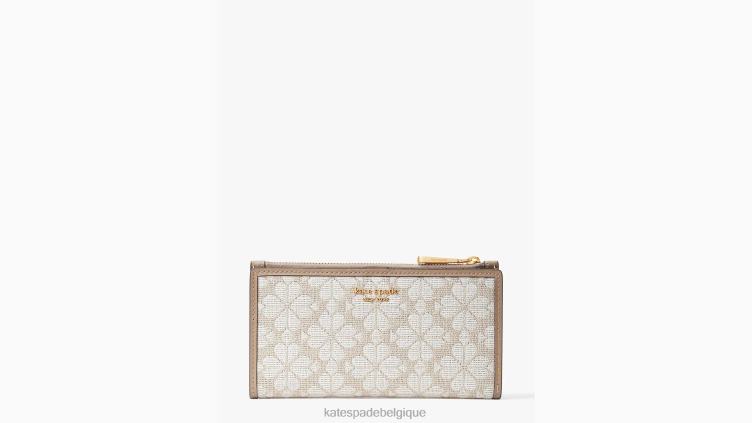 portefeuille fin zippé à fleurs en jacquard Kate Spade femmes accessoires D8288367 naturel multi