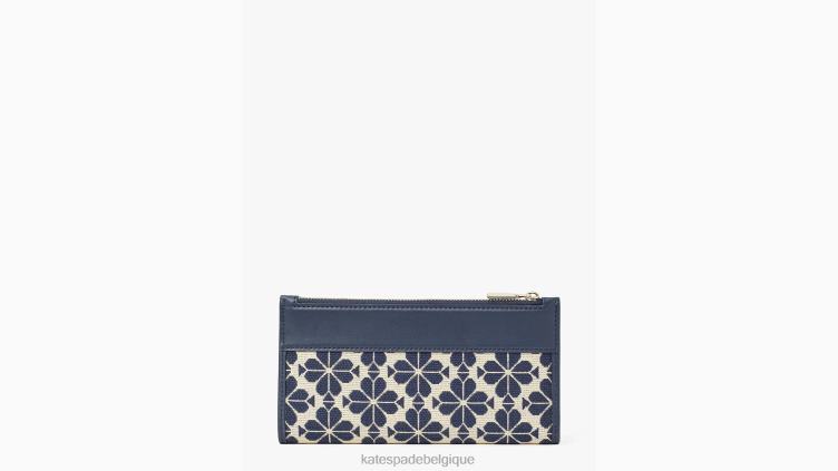 portefeuille fin zippé à fleurs en jacquard Kate Spade femmes accessoires D8288393 bleu multicolore