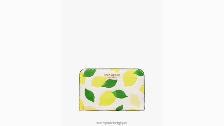 portefeuille compact à imprimé citron Morgan Kate Spade femmes accessoires D8288364 parchemin multi