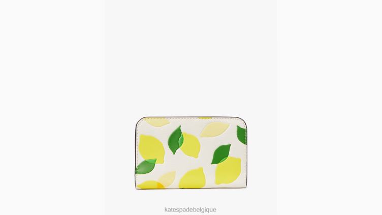 portefeuille compact à imprimé citron Morgan Kate Spade femmes accessoires D8288364 parchemin multi