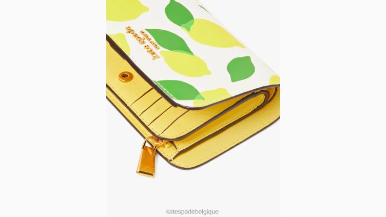 portefeuille compact à imprimé citron Morgan Kate Spade femmes accessoires D8288364 parchemin multi