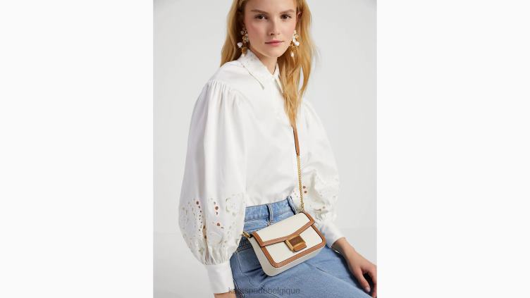 Sac à bandoulière avec chaîne à rabat en cuir texturé color block Katy Kate Spade femmes accessoires D8288440 halo blanc multi
