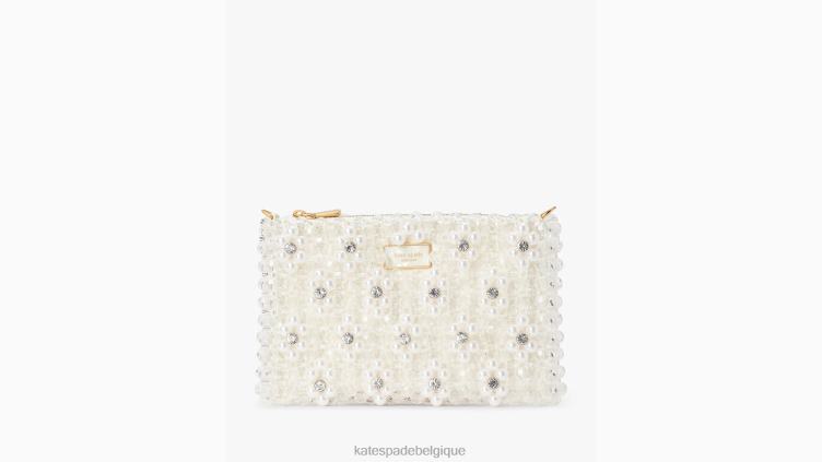 mini sac porté épaule à perles et fleurs purl Kate Spade femmes accessoires D8288171 crème