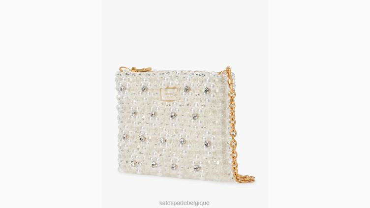 mini sac porté épaule à perles et fleurs purl Kate Spade femmes accessoires D8288171 crème