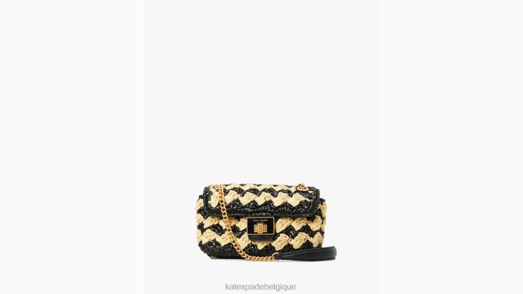 petit sac à bandoulière en raphia au crochet rayé evelyn Kate Spade femmes accessoires D828813 noir multicolore