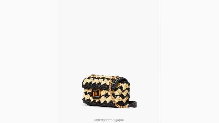petit sac à bandoulière en raphia au crochet rayé evelyn Kate Spade femmes accessoires D828813 noir multicolore