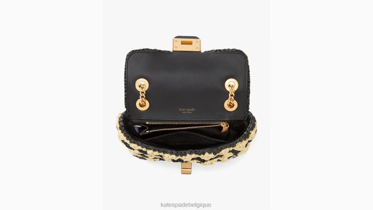 petit sac à bandoulière en raphia au crochet rayé evelyn Kate Spade femmes accessoires D828813 noir multicolore