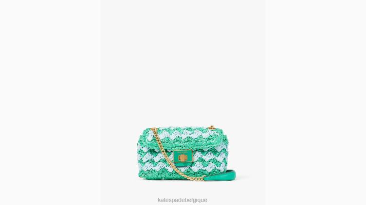 petit sac à bandoulière en raphia au crochet rayé evelyn Kate Spade femmes accessoires D828814 légumes verts frais multi